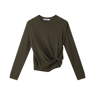 澳洲100%超细美丽诺羊毛LILY2025新款静奢美学圆领针织衫女短款