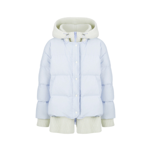 XIAOLI筱李春夏新品浅蓝色针织拼接短款90白鸭绒羽绒服女