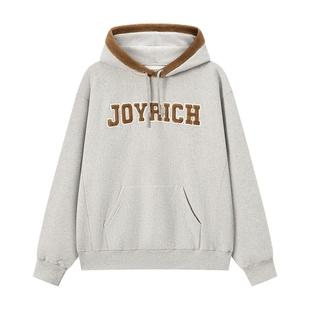 JOYRICH美式复古宽松休闲加绒毛领连帽卫衣25冬季新品男女同款