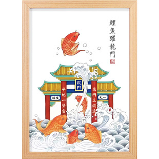 鲤鱼跃龙门装饰画金榜题名挂画上岸学生书房书桌玄关图摆台画摆件