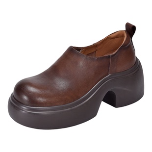 四起哥2026春秋新款英伦风真皮单鞋女厚底圆头头层牛皮复古女鞋潮