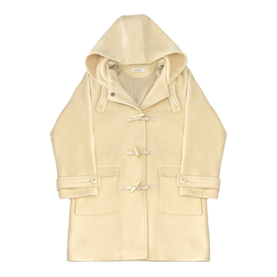 中牌制服馆 冬季中长款学院风羊毛毛呢廓形连帽牛角扣大衣