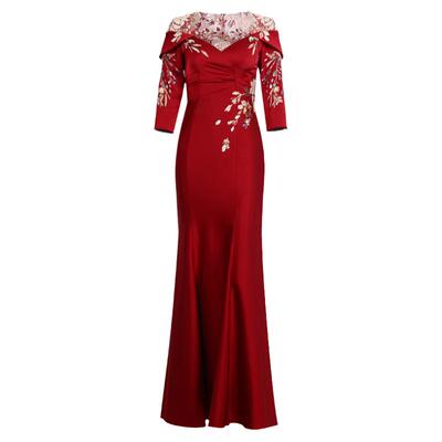 酒红色答谢晚宴礼服高端宴会