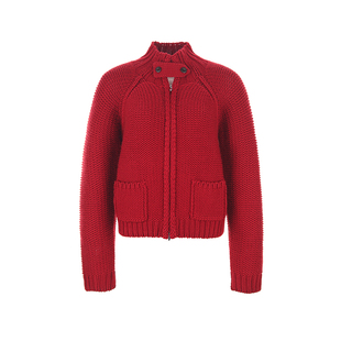 wana try羊毛粗针针织外套红色2025冬季新款精致慵懒感女款上衣