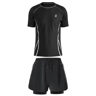 泳衣男款新款防尴尬大码宽松双层游泳裤防晒男士泳衣套装男青少年