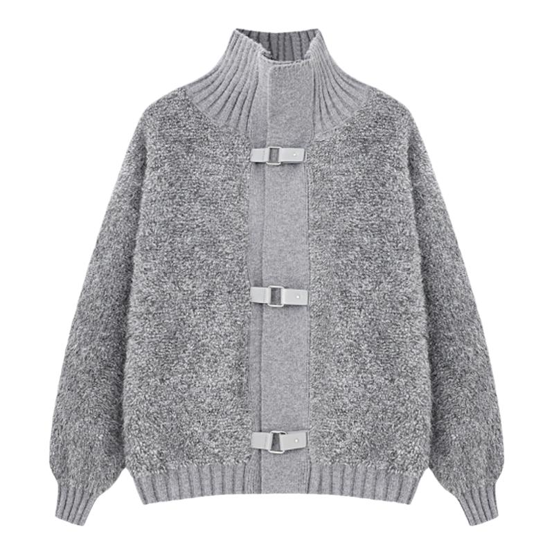 Basic House/百家好25秋冬高领纯色小众设计感毛衣女加厚保暖上衣