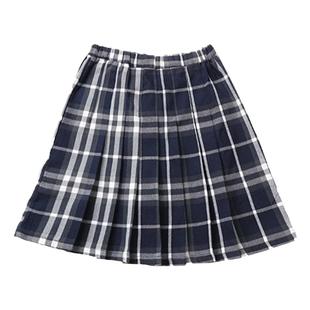 伊顿同款校服女童短裙学院经典苏格兰藏青白色格子百褶裙09Q221