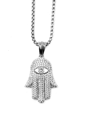 法蒂玛之手镶钻镀金嘻哈吊坠项链