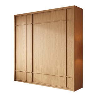 定制实木推拉门衣柜卧室家用2024爆款原木色衣橱中古风橡木收纳柜