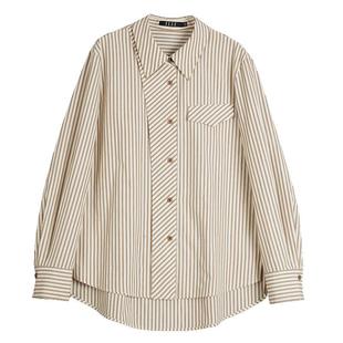ELLE法式设计感宽松条纹长袖衬衫女2025秋装新款通勤简约气质上衣