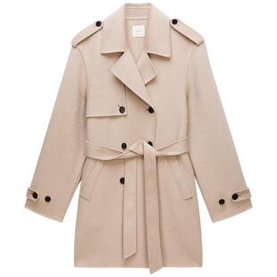 【季末折扣】OCHIRLY欧时力羊毛双面呢中长款风衣外套腰带2025冬