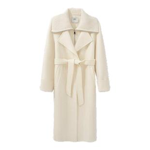 【商场同款】HPLY荷比俪冬季新款女毛织翻领拼接收腰系带大衣