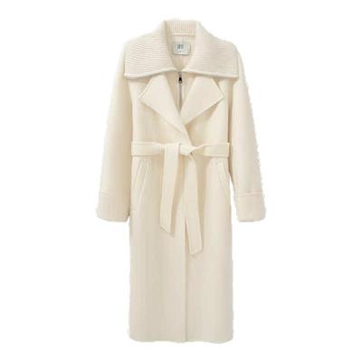 【商场同款】HPLY荷比俪冬季新款女毛织翻领拼接收腰系带大衣