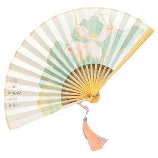 十二花神系列描金莲荷花中国女式古风手绘宣纸折扇汉服配饰定制礼