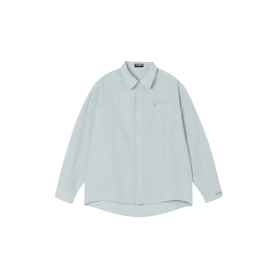 FORNINES刺绣竖条纹蓝色长袖衬衫男女情侣装上衣潮牌春季休闲外套