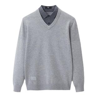 HLA/海澜之家父亲背心新款双领针织衫柔软温暖爸爸假两件毛衣男款