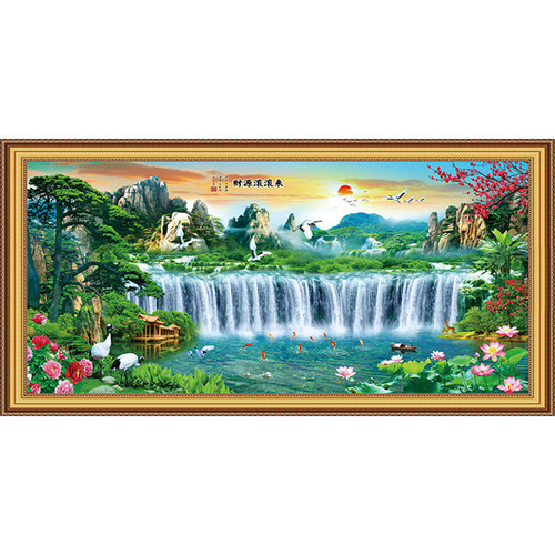 中式客厅定制自粘3D仿框高清覆膜山水风景墙贴画沙发背景装饰壁画