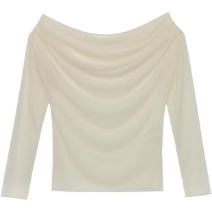 CALVINLUO 一字肩堆褶透视上衣 24春夏 新品 白/棕/黑色