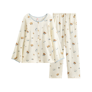 芬腾夏季月子服薄款纯棉纱布睡衣女孕妇产妇产后哺乳衣抗菌家居服