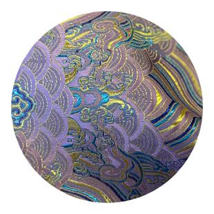 紫黄色海浪花织锦缎面料宝宝荷包75厘米宽幅云肩配边包装装饰布料