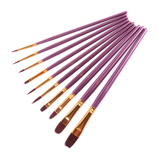 10支装蓝色杆尼龙毛水粉水彩油画笔套装美术学生笔刷 丙烯颜料美术狼毫画笔 SIMPLEOA爱涂绘扇形笔勾线笔排笔