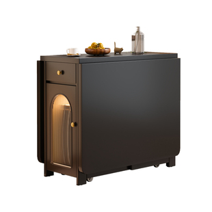 黑色复古实木折叠餐桌家用小户型可移动多功能可折叠可移动饭桌