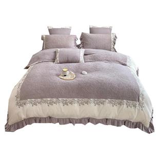 法式豪华高级感加绒毛茸茸牛奶绒四件套冬季珊瑚绒床单被套公主风