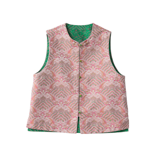 一丝牵 双面穿真丝宋锦海浪纹国风马甲100%桑蚕丝年轻款提花马夹