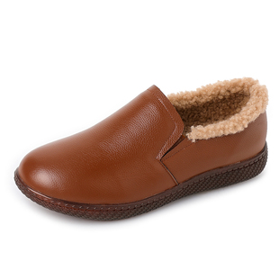 真皮软底妈妈鞋秋冬款中年棉鞋冬季加绒防滑保暖单鞋老人大码女鞋