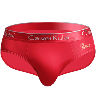 属蛇龙年本命年男士内裤三角裤礼物冰丝结婚大红色νckν裤头盒装