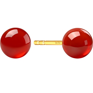 潮宏基经典养耳小圆豆黄18k金耳钉孔雀石玛瑙多材质耳饰礼物单只