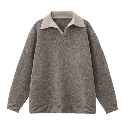 VIISHOW男女秋冬V领毛衣复古翻领polo针织衫长袖宽松男生保暖外套