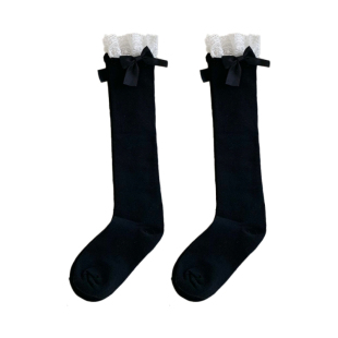 purpleguys蕾丝花边堆堆袜子女甜美少女瘦jk蝴蝶结白色纯棉小腿袜