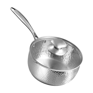 【小钢锤】鹤家印雪平锅早餐锤纹小奶锅不锈钢宝宝辅食泡面煮蒸炸