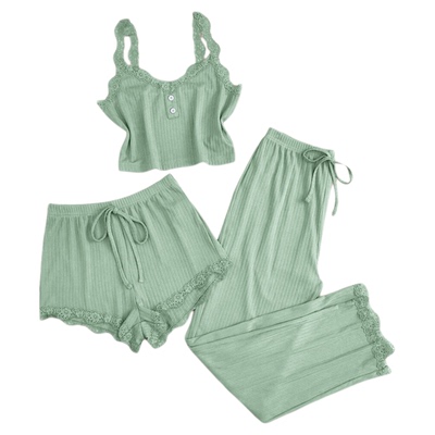 欧美蕾丝花边吊带睡衣套装