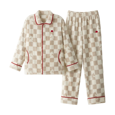 蕉内红色计划320Home男女士保暖睡衣法兰绒翻领本命年初马年冬季