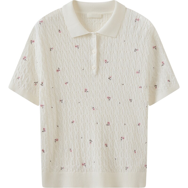 【商场同款】播26秋新品H型短袖针织衫女碎花翻领上衣BDT3SD3306