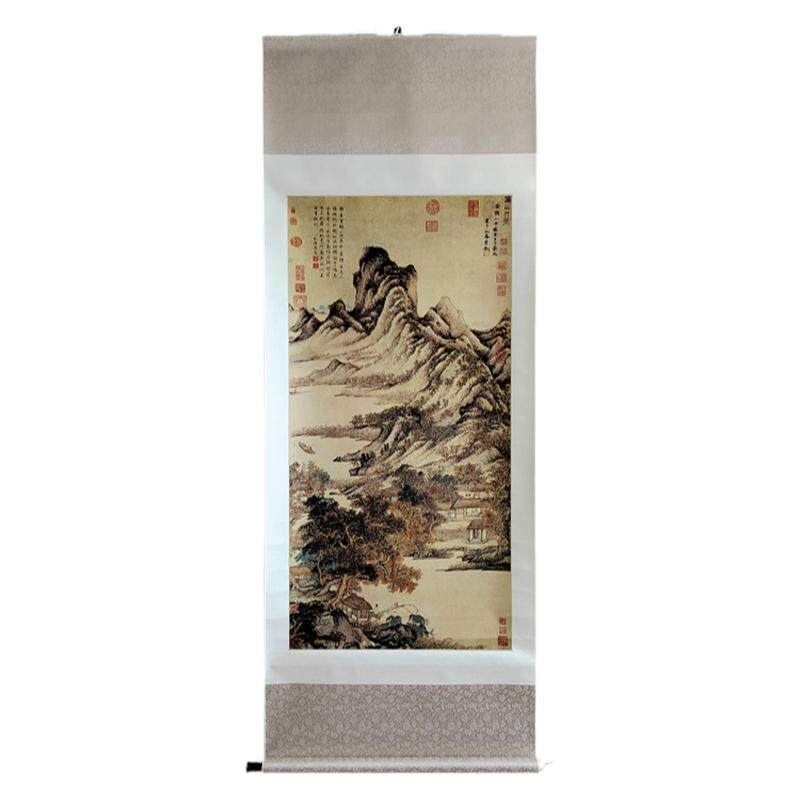 元王蒙秋山草堂图 真正1:1手工内府式绫装裱立轴收藏山水中国画绢