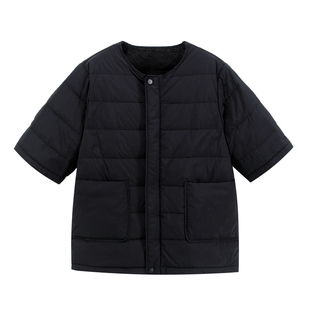 圆领短袖轻薄羽绒服马甲新款鸭绒半袖冬季保暖加绒男女五分袖外套