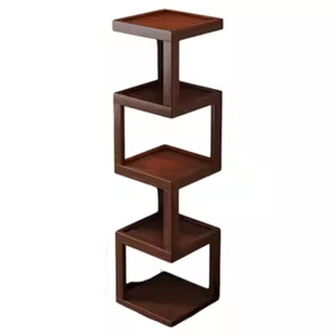 转角置物架客厅角落中古风实木收纳柜书架一体靠墙展示架2026新款