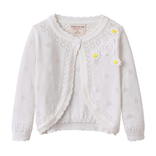 女童春夏季空调服长袖小披肩薄毛衣外套儿童纯棉线针织开衫上衣