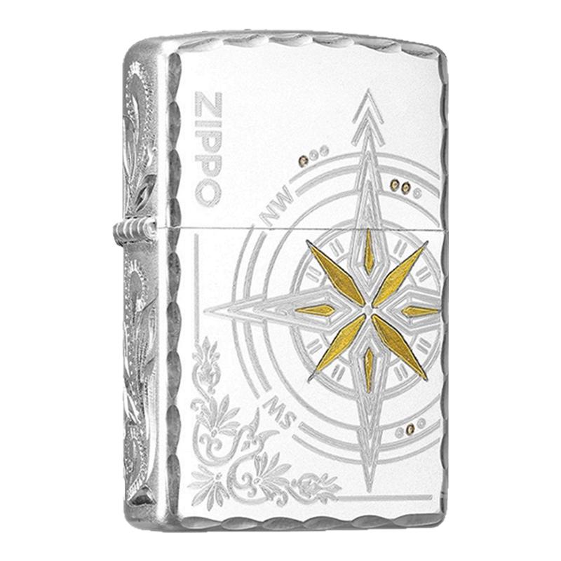 zippo打火机爱情指南针官方芝宝防风煤油打火机 咬边雕刻送男友礼