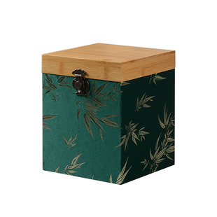 绿色竹叶竹盖锦布盒中式国风包装收纳盒茶叶罐紫砂文玩瓷器礼品盒