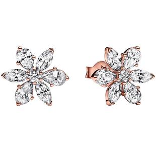 Pandora潘多拉闪耀花朵标本耳钉玫瑰金色气质礼物