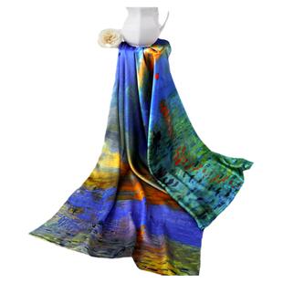 绣娘丝绸真丝丝巾新款梵高莫奈油画桑蚕丝披肩女外搭围巾搭配礼盒