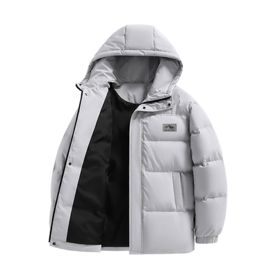 真维斯连帽灰鸭绒羽绒服男士冬季