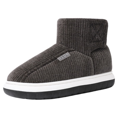 冬季高帮男士加厚毛绒居家保暖棉鞋中老年人防滑厚底包跟女棉拖鞋