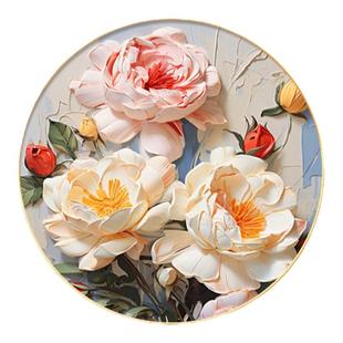 轻奢花卉圆形装饰画入户玄关鞋柜上挂画餐厅饭桌客厅走廊过道壁画