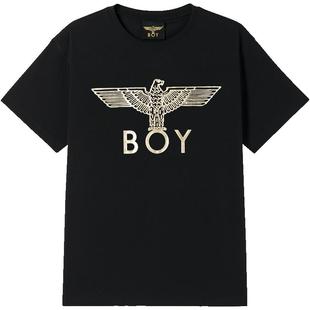 BOYLONDON夏男女同款T恤烫金老鹰logo印花百搭休闲潮牌短袖N01032
