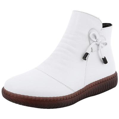 白色新款平底休闲真皮鞋小短靴